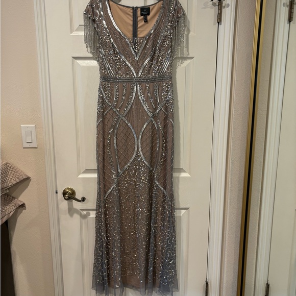 ADRIANNA PAPELL Beaded Fringe Trim Gown - Picture 2 of 11